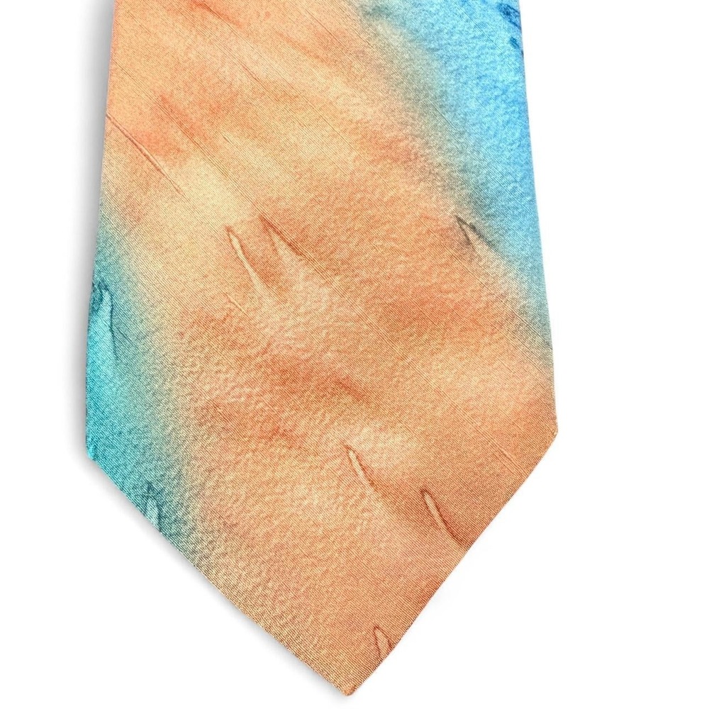 VTG Annick Men's Tie 1980s San Francisco Orange Raw Silk Abstract Art Deco retro - Picture 4 of 8